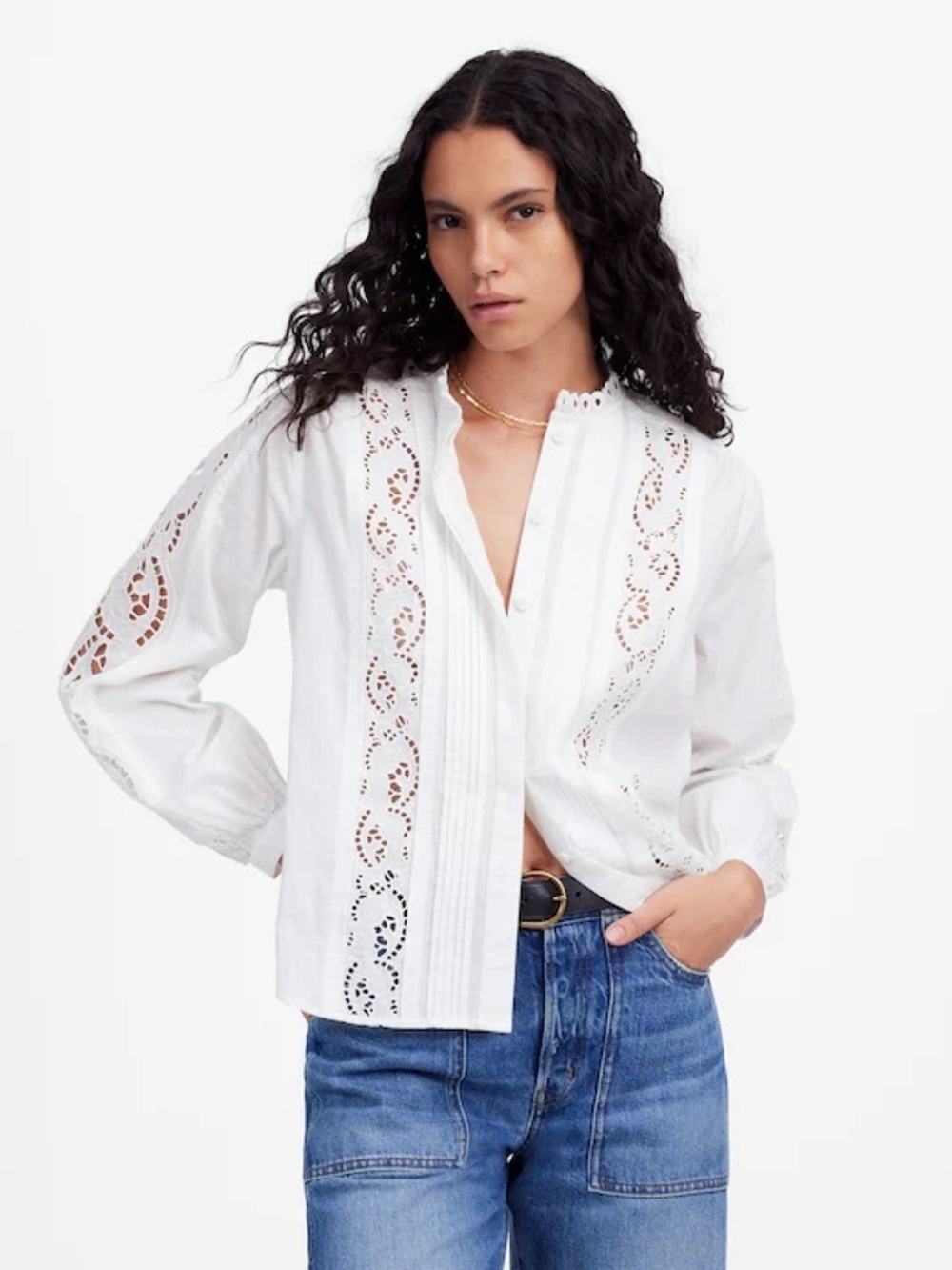 MADEWELL Lace Inset Pintucked Button Up S